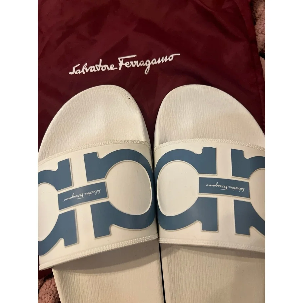 Salvatore Ferragamo Groove Men's Sandals Size 11 Slide White